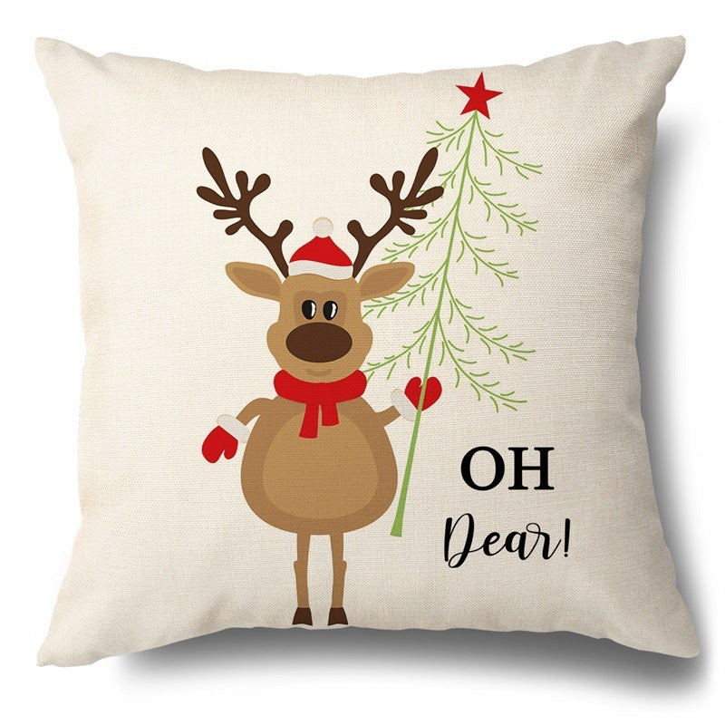 Christmas Deer Tree Black Red Plaid Pattern Cotton Linen Throw Cushion Cover Car Home Sofa Bed Decorative Pillowcase