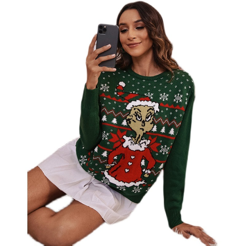 Spring And Autumn Christmas Round Neck Long Sleeve Loose Pullover
